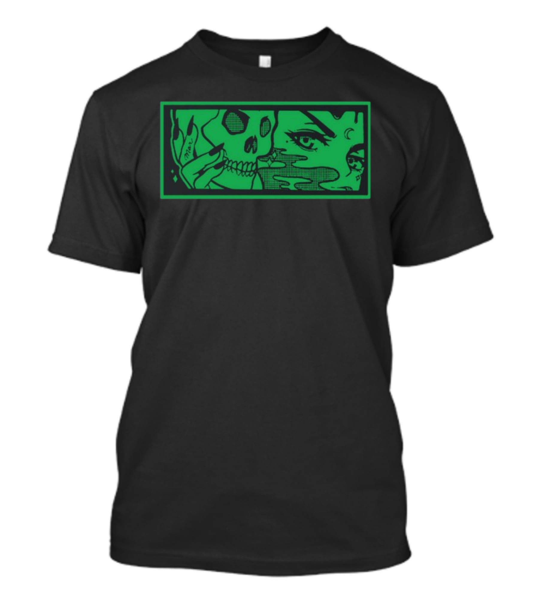 Max Smoking Skull Art Green T-Shirt