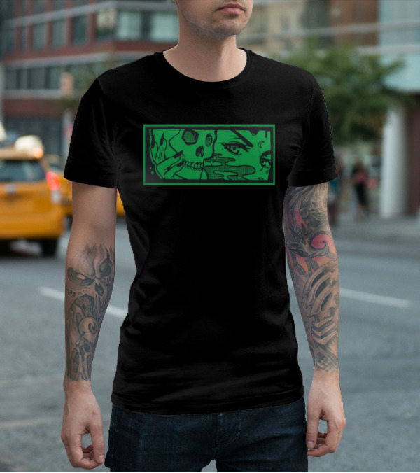 Max Smoking Skull Art Green T-Shirt