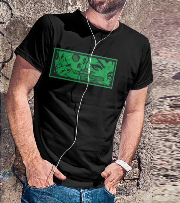 Max Smoking Skull Art Green T-Shirt
