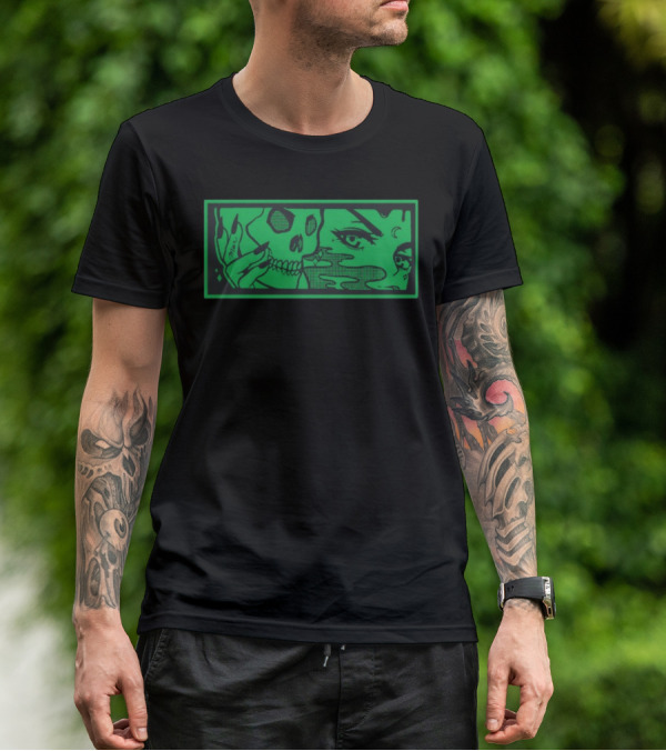 Max Smoking Skull Art Green T-Shirt