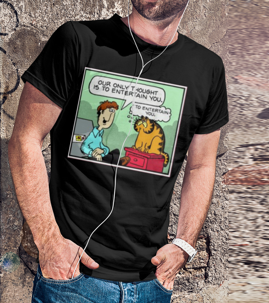 Quinton Reviews Our Only Thought Is To Entertain You Cartoon Cat Humorous Speech Bubble T-Shirt