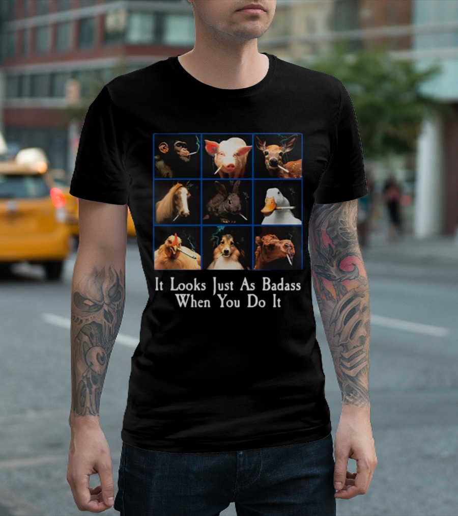 It Looks Just As Badass When You Do It Smoking Animals Grid T-Shirt