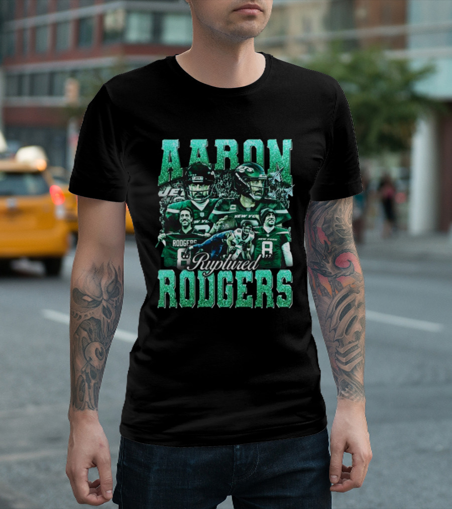 Aaron Rodgers Ruptured Rodgers New York Jets Quarterback Collage T-Shirt
