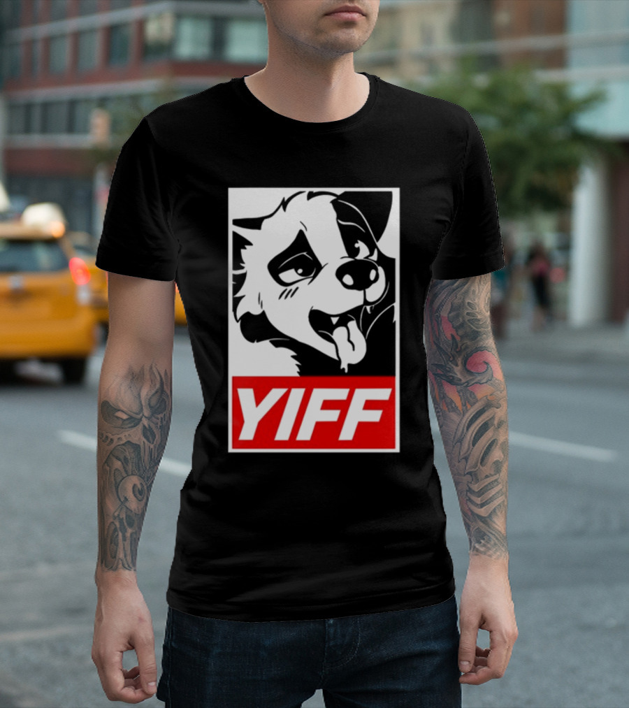 Yiff Dog Logo Red and White T-Shirt