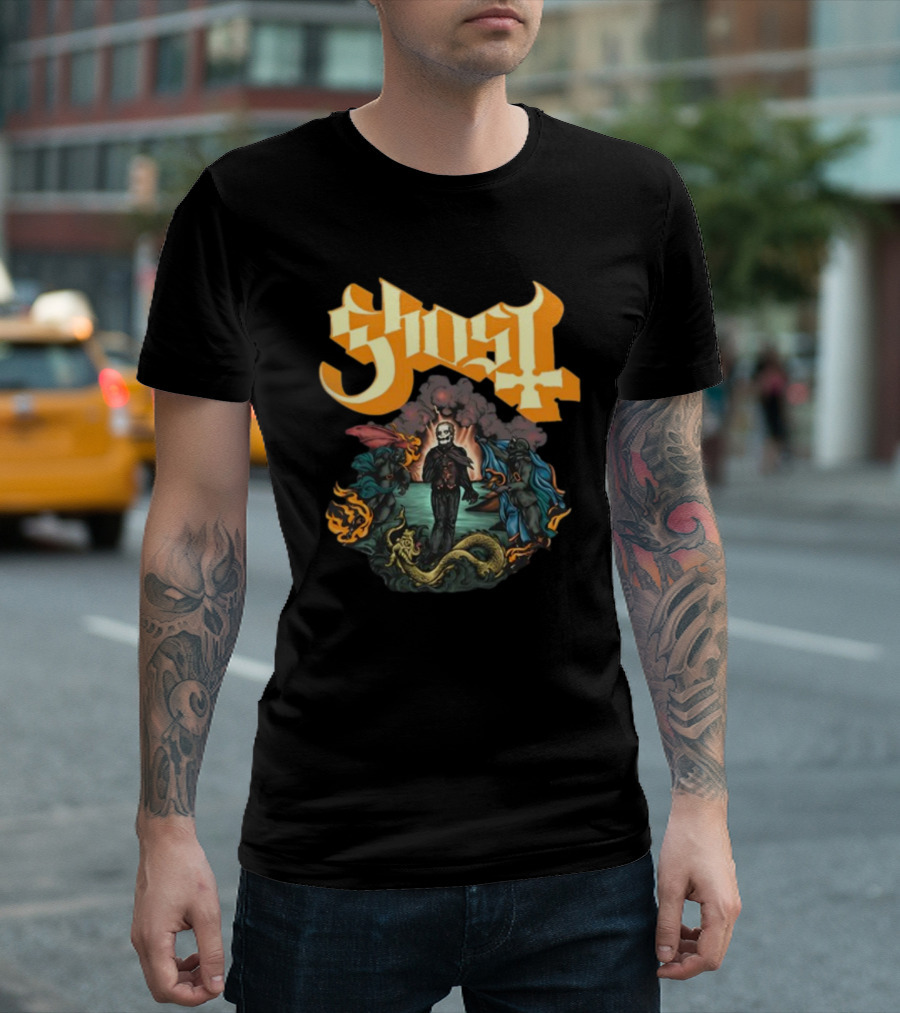 Ghost Band Surreal Ocean Scene with Figures and Sea Creature T-Shirt
