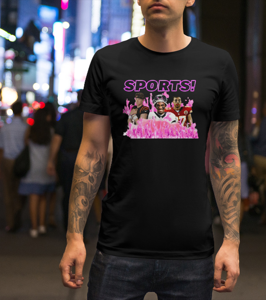 SPORTS Sadstreet Sports NFL Football Players Trio Pink Flames T-Shirt