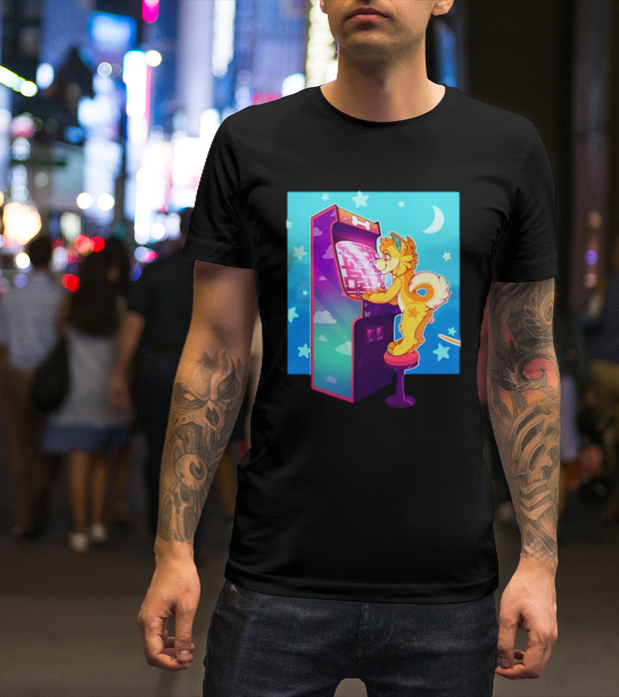 Drackypoof Arcade Pupper Retro Night Gaming T-Shirt