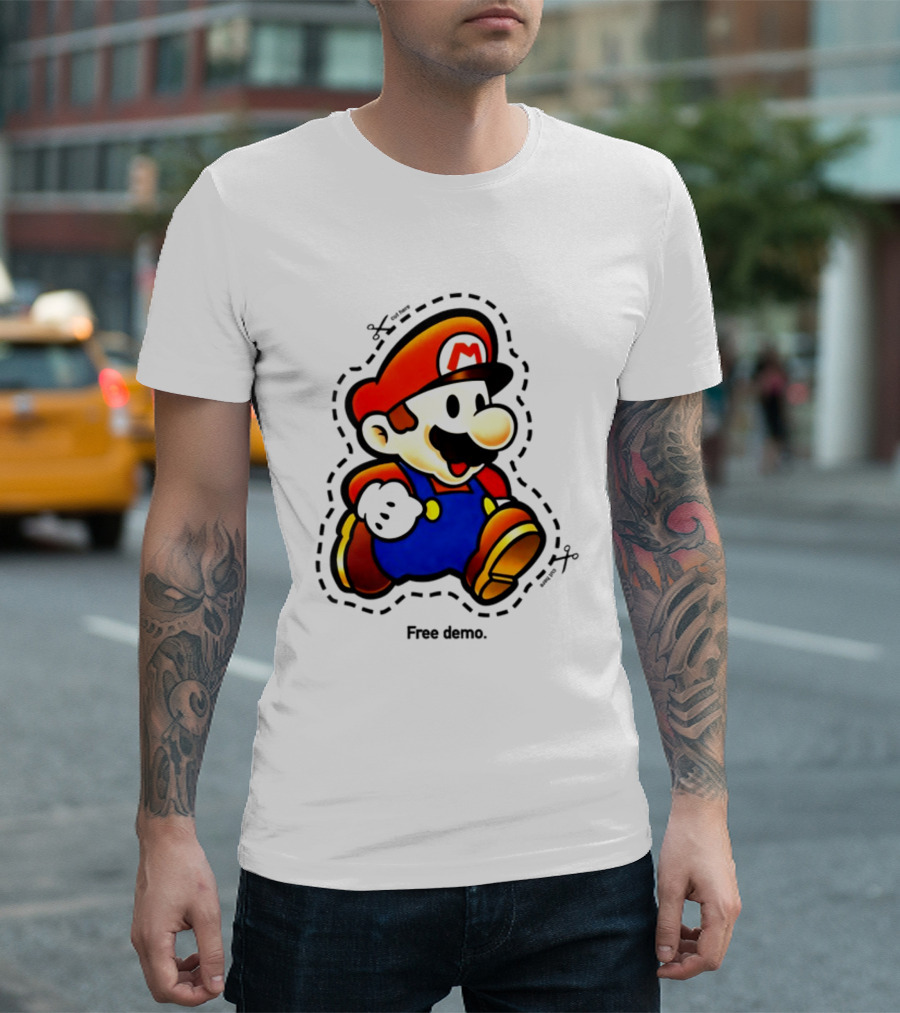 Mario Free Demo Adventure Icon with Cutout Outline T-Shirt