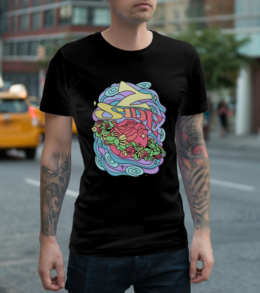 Z Side Colorful Swirl Rose Floral T-Shirt