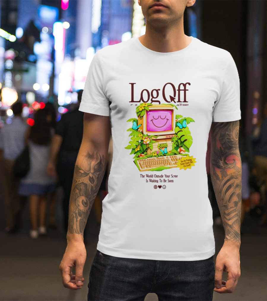 Log Off The World Outside Your Screen Is Waiting To Be Seen Vintage Computer Jungle Aesthetic T-Shirt