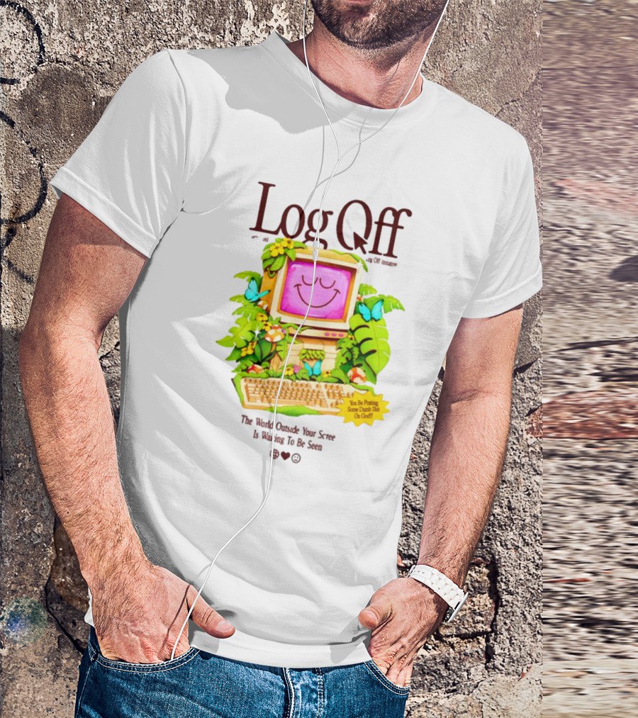 Log Off The World Outside Your Screen Is Waiting To Be Seen Vintage Computer Jungle Aesthetic T-Shirt