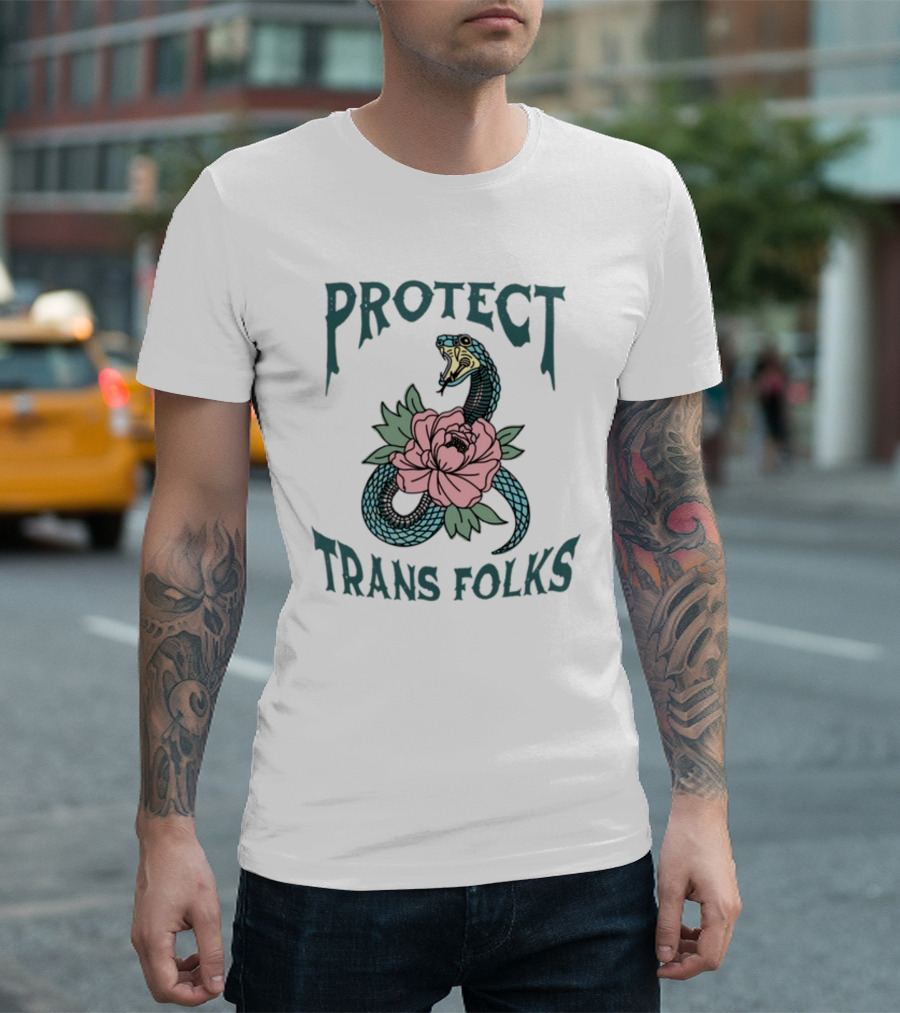 Protect Trans Folks Snake And Flower Transfigureprint T-Shirt