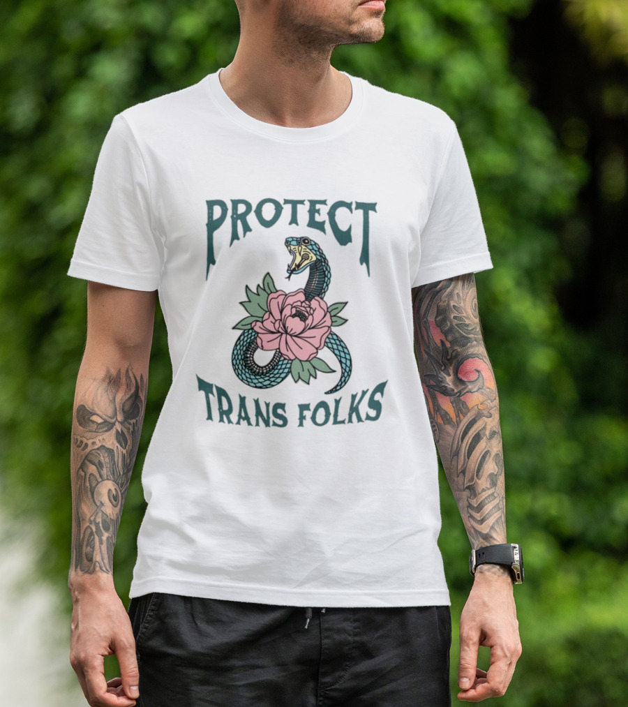 Protect Trans Folks Snake And Flower Transfigureprint T-Shirt