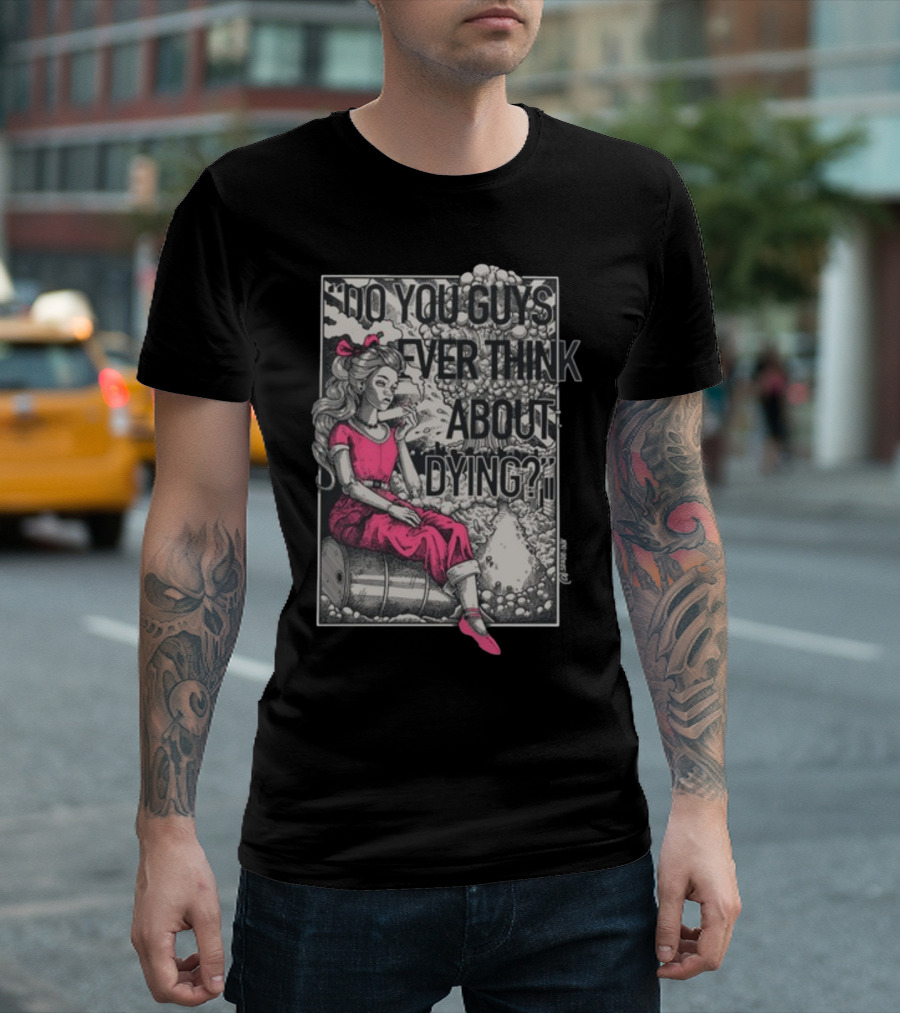 Punkwithacamera Do You Guys Ever Think About Dying Retro Cartoon Character with Atomic Explosion T-Shirt