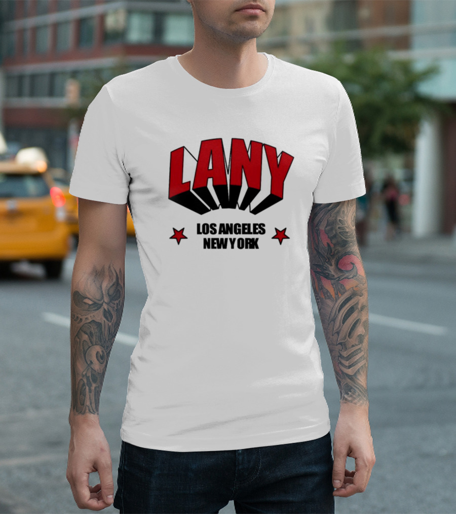 LANY Los Angeles New York Bold Red Letters with Stars T-Shirt