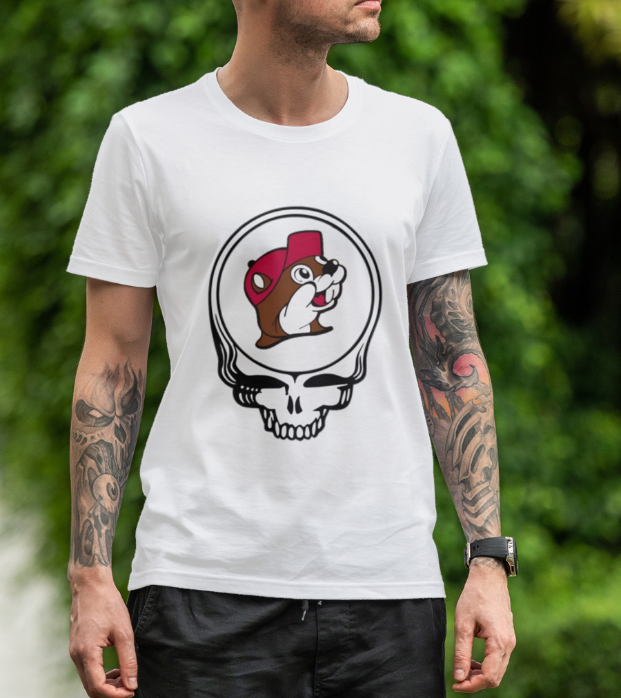Buc-ee's Beaver In Grateful Dead Style Skull T-Shirt