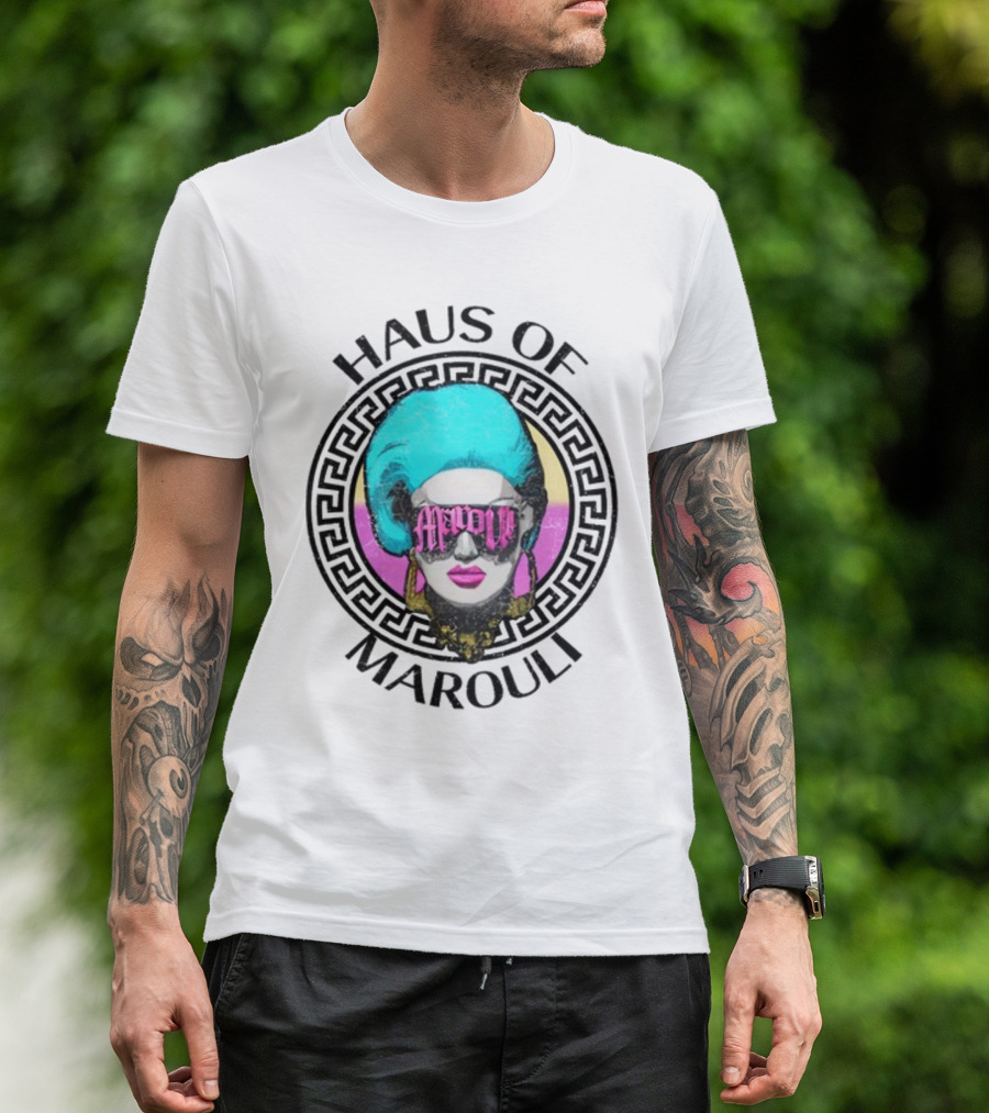 HAUS OF MAROULI Neon Glam Icon With Greek Key Border T-Shirt