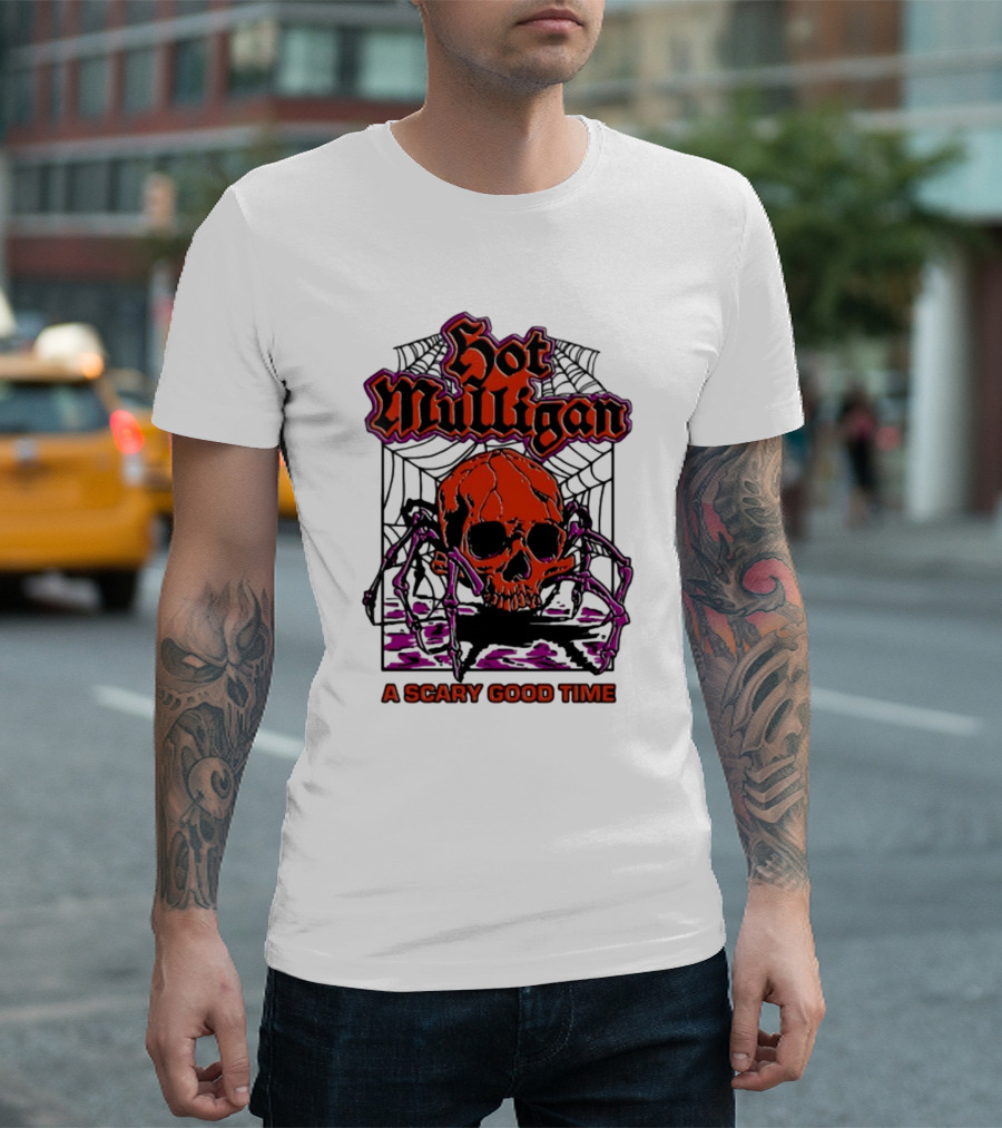 Hot Mulligan Halloween Skull Web A Scary Good Time T-Shirt