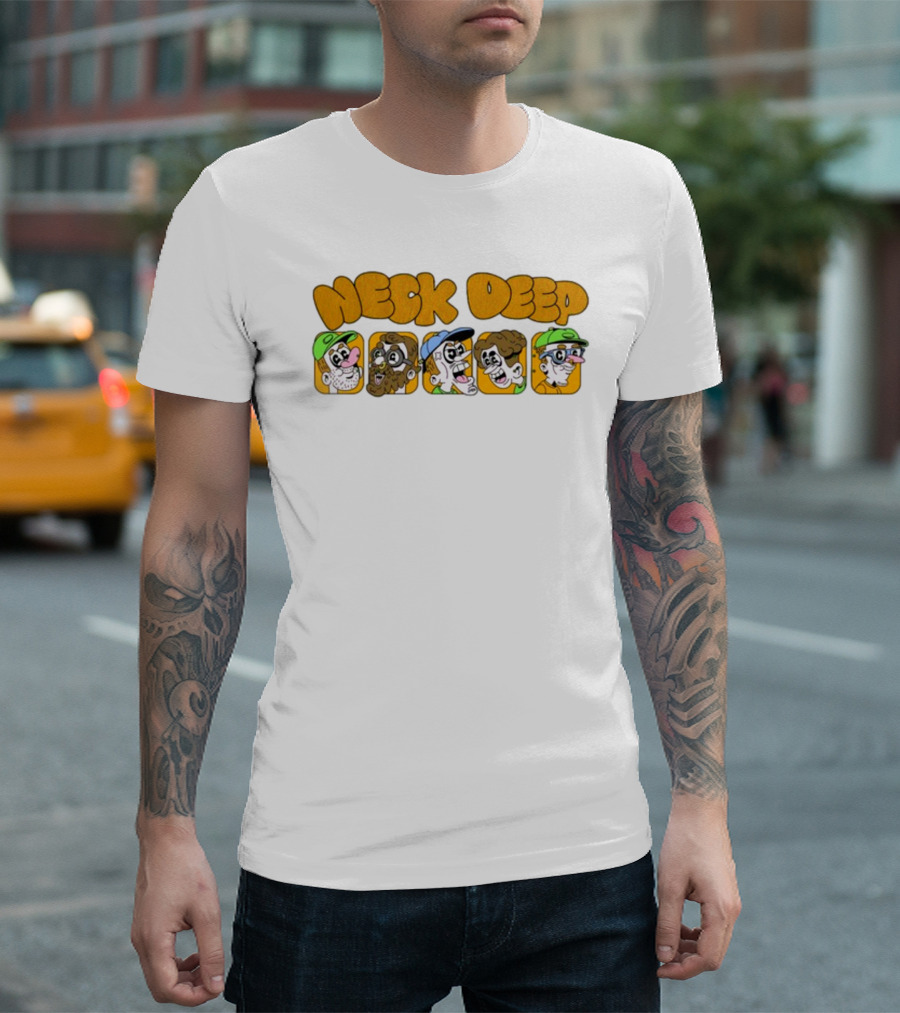 Neck Deep Cartoon Band Character Faces T-Shirt