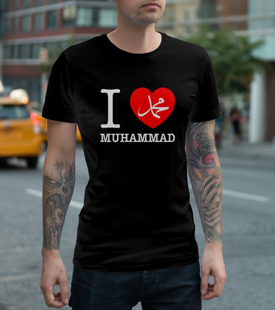 I Love Muhammad Heart Symbol Arabic Text T-Shirt