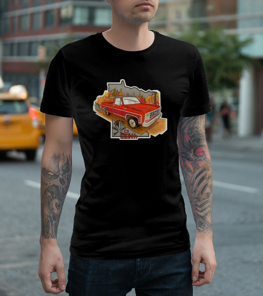 C1ohhh Junkyera Digs Vintage Red Pickup Truck Scenic Autumn Background Classic T-Shirt