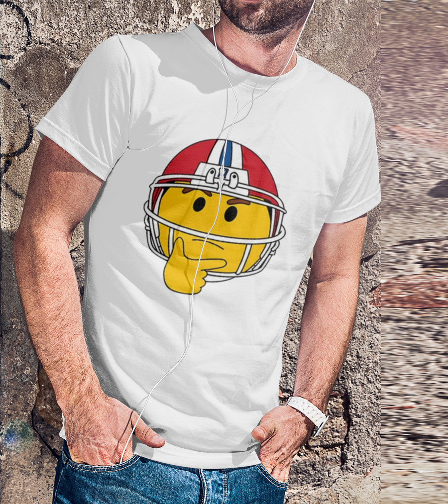 Hmm Moji Curious Thinking Face Football Helmet Red White Blue 17 T-Shirt