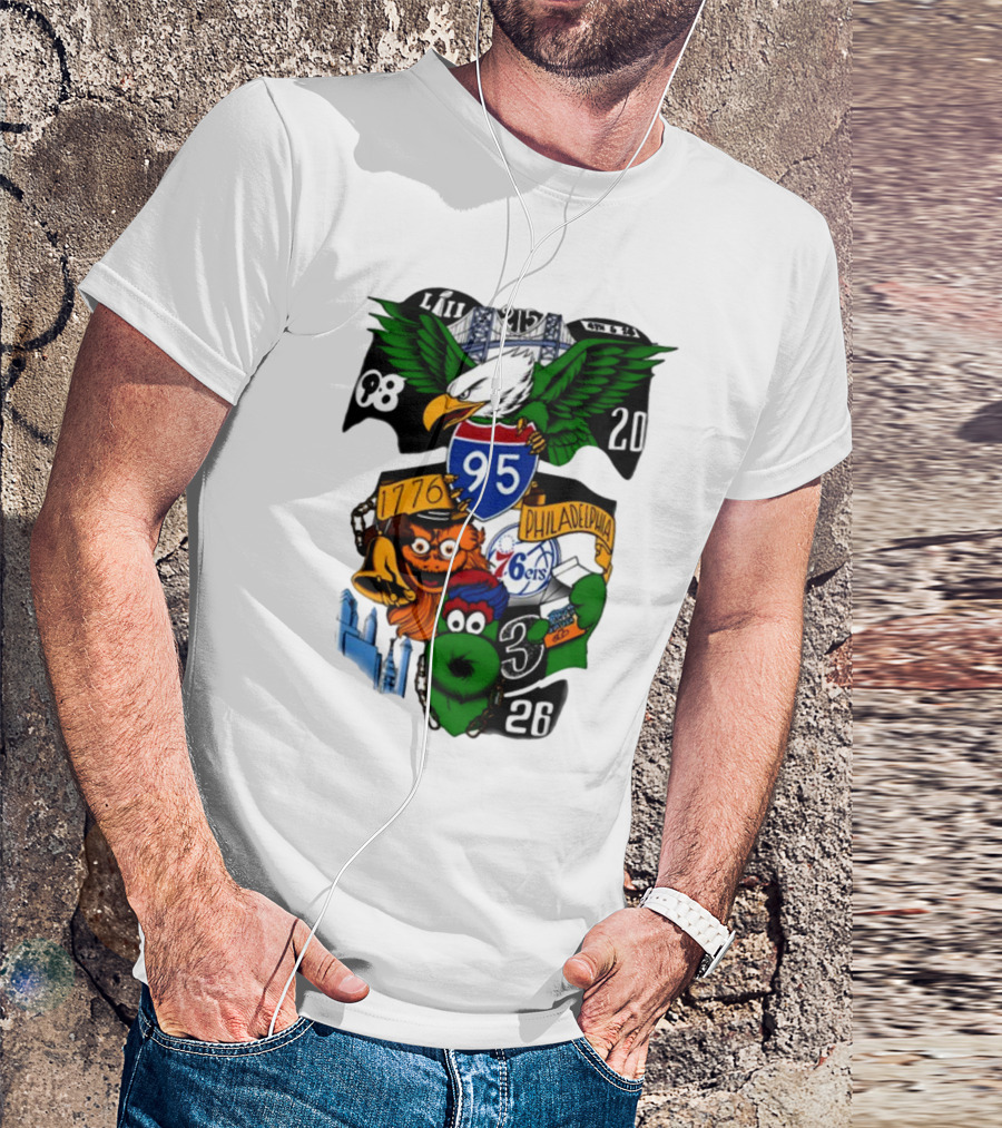 Philadelphia 215 Eagles 76ers 95 Gritty Fanatic 1776 98 26 20 Skyline LIII T-Shirt