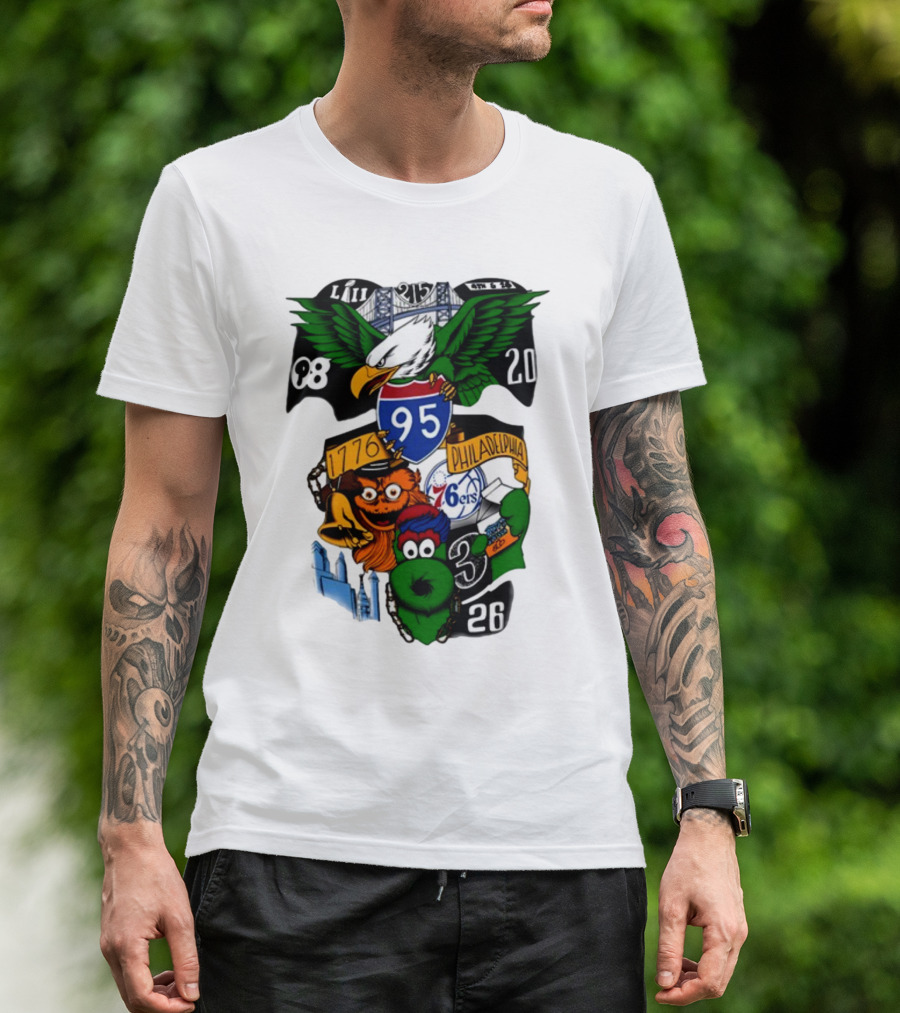 Philadelphia 215 Eagles 76ers 95 Gritty Fanatic 1776 98 26 20 Skyline LIII T-Shirt