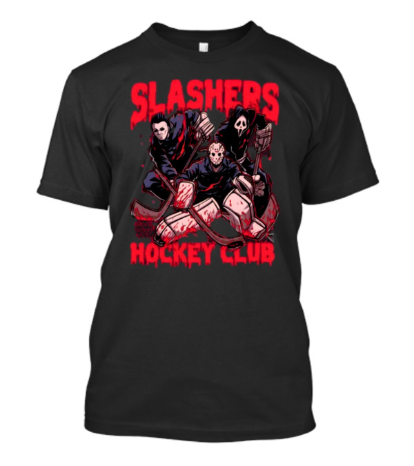 Slashers Hockey Club Horror Icons With Masks And Sticks T-Shirt