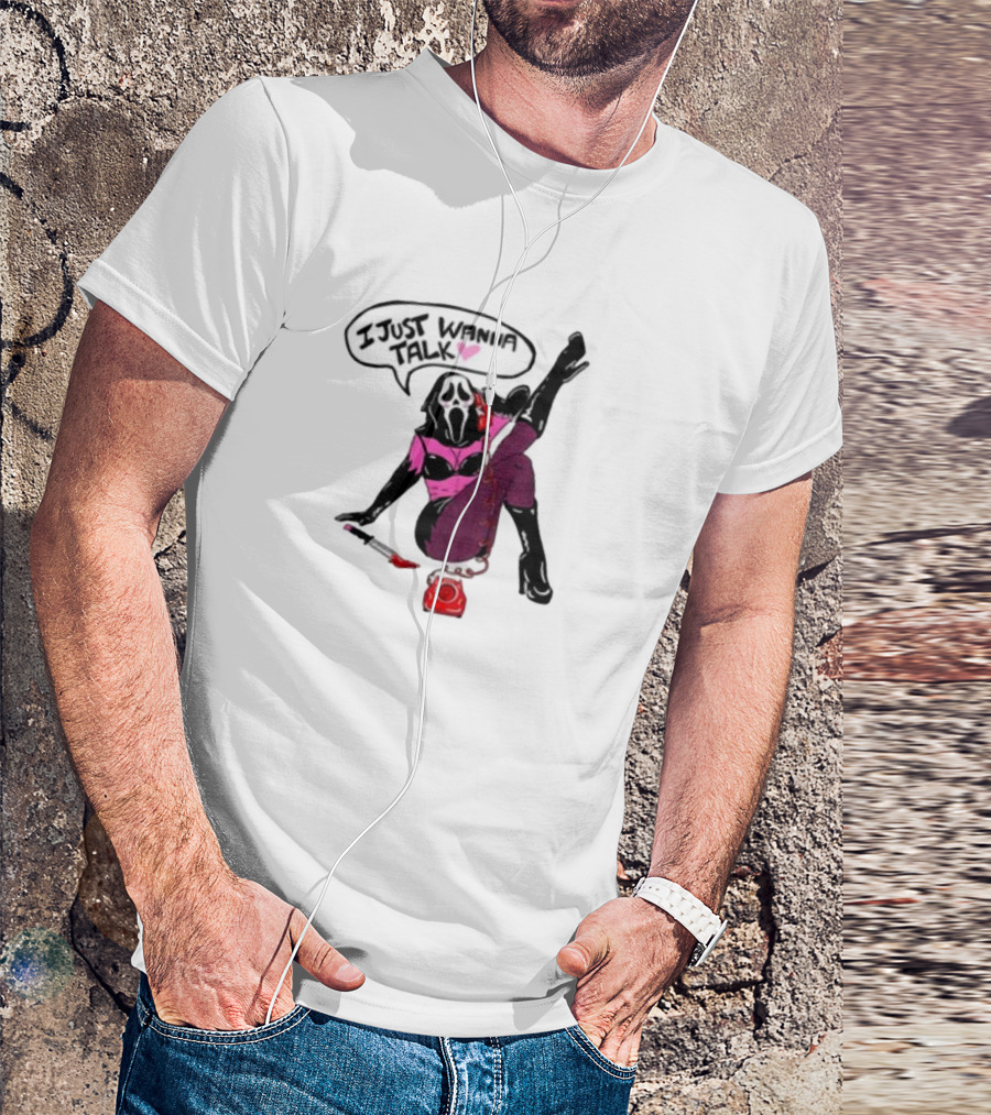 Oatmilklady I Just Wanna Talk Ghost Face Mask Retro Phone T-Shirt