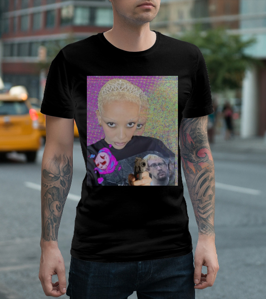 Doja Cat Sam Hyde Tiara Emoji Gun Sweater Multicolored Background T-Shirt