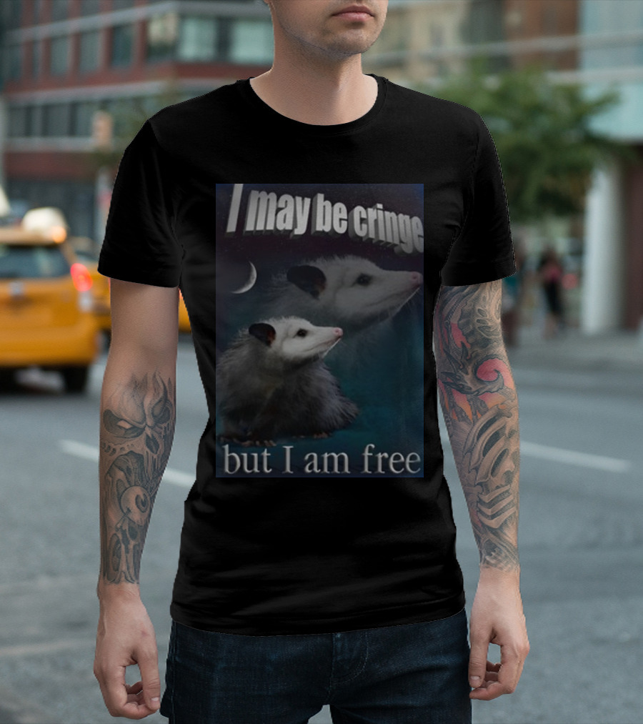 I May Be Cringe But I Am Free Possum Under Moonlight Shadow Dual Image T-Shirt