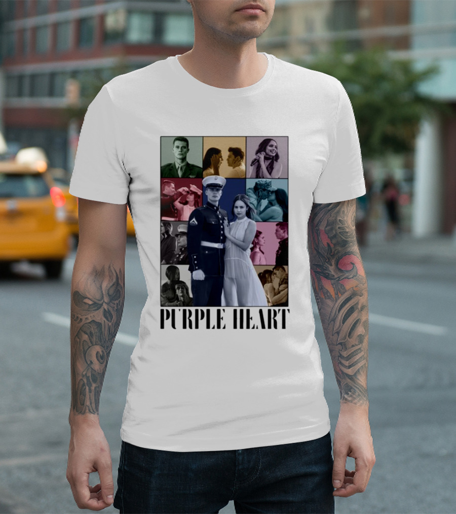 Purple Hearts Romantic Military Love Story Collage T-Shirt