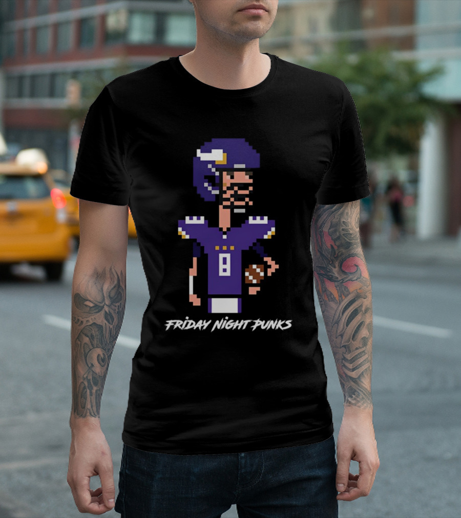 Friday Night Punks Purple Pixelated Football Quarterback Holding Ball T-Shirt