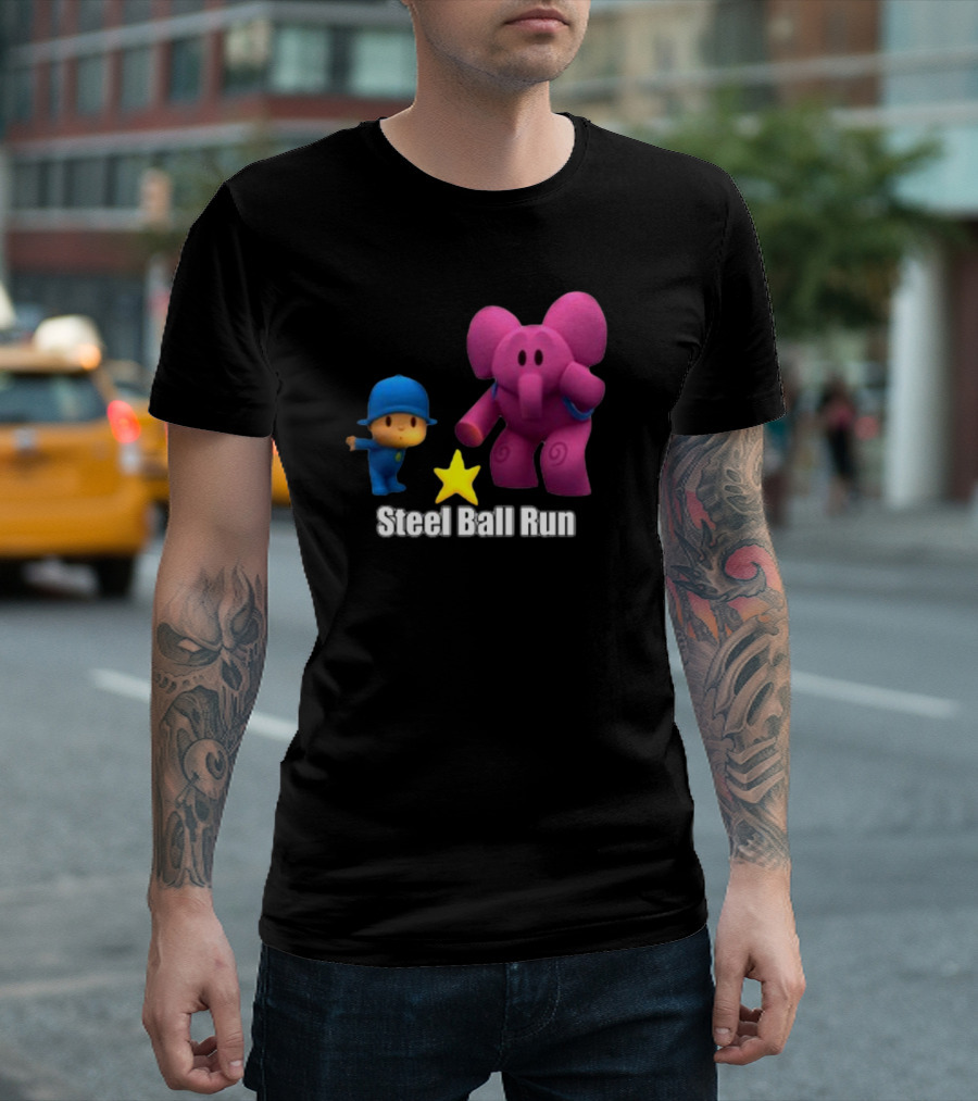 Pocoyo and Pink Elephant Star Steel Ball Run T-Shirt
