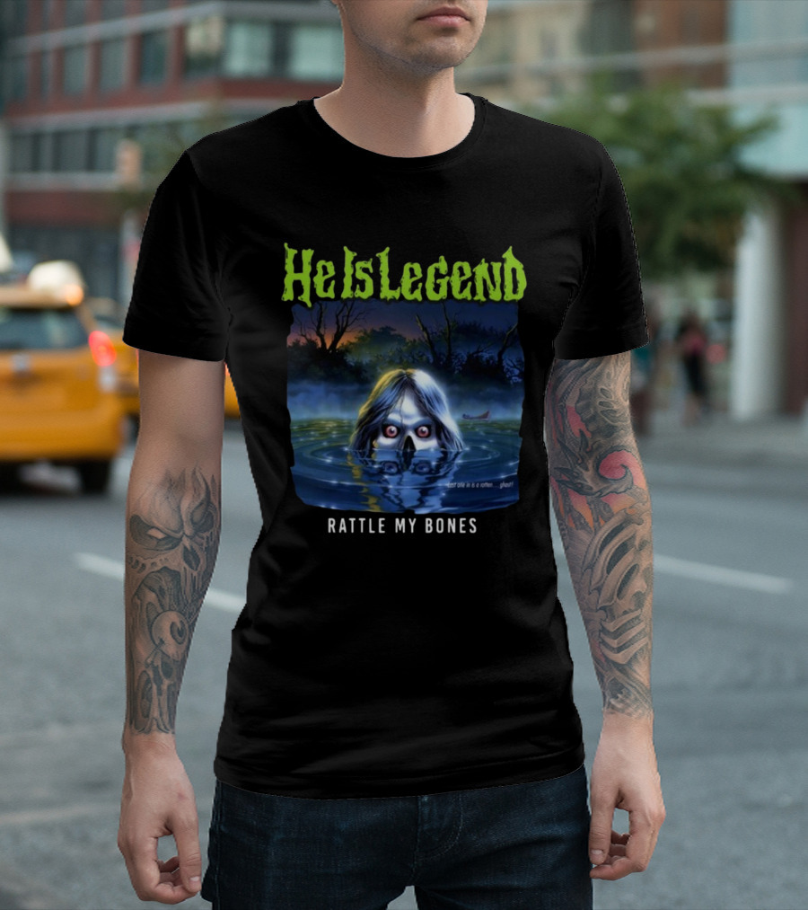 He Is Legend Rattle My Bones Eerie Forest Lake Ghostly Face T-Shirt