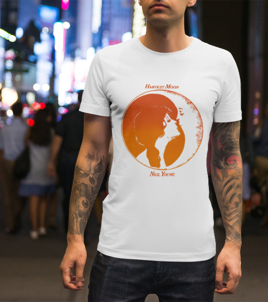 Harvest Moon Neil Young Orange Silhouette Circle T-Shirt