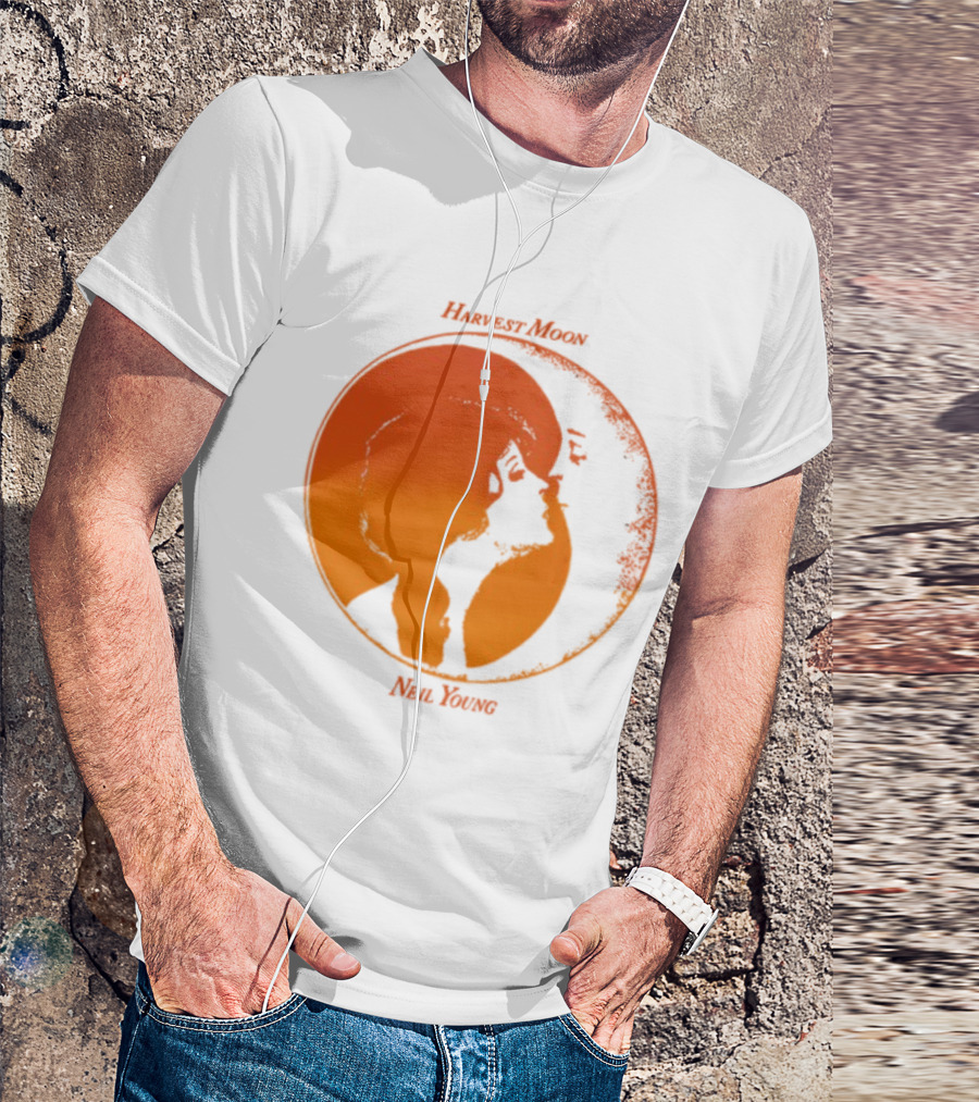 Harvest Moon Neil Young Orange Silhouette Circle T-Shirt