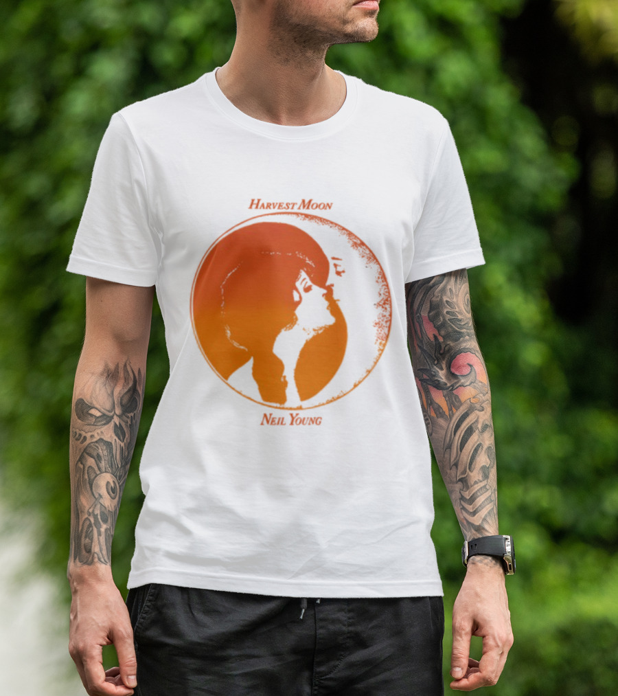 Harvest Moon Neil Young Orange Silhouette Circle T-Shirt