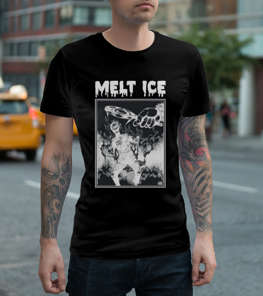 Punkwithacamera Melt Ice Hand Holding Record Over Flaming Figure T-Shirt