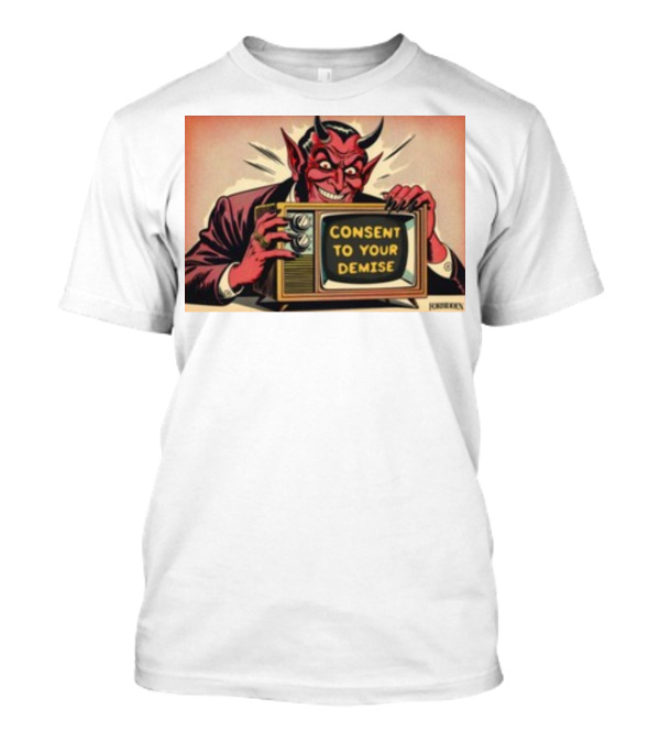 Forbiddenclothes Consent To Your Demise Devil Holding Vintage Television T-Shirt