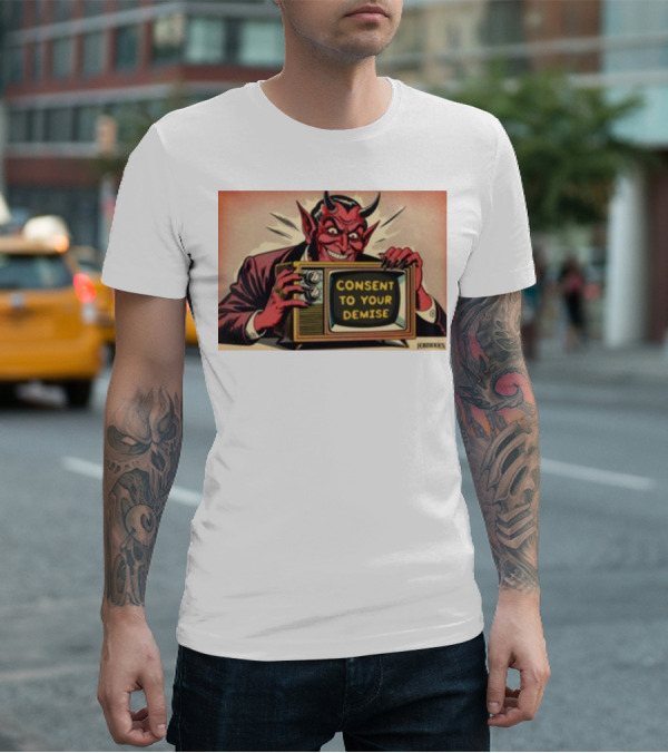 Forbiddenclothes Consent To Your Demise Devil Holding Vintage Television T-Shirt