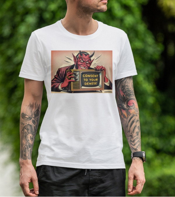 Forbiddenclothes Consent To Your Demise Devil Holding Vintage Television T-Shirt