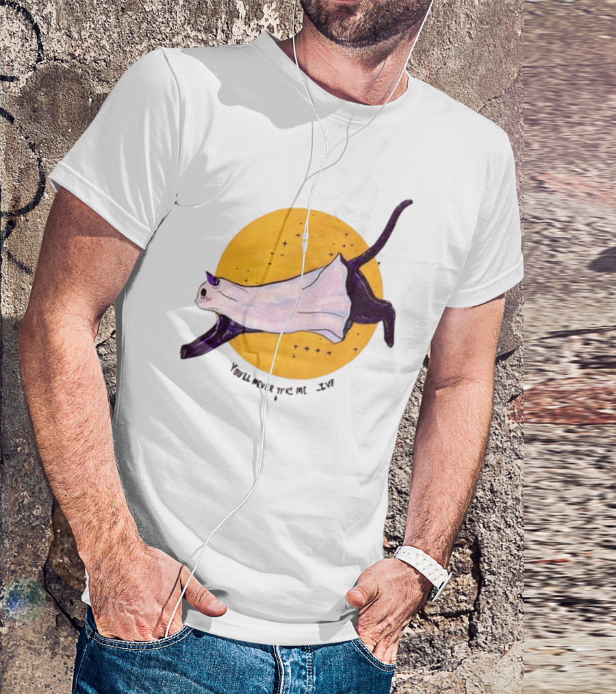 You’ll Never Take Me Alive Cat In Ghost Costume With Yellow Moon And Stars T-Shirt