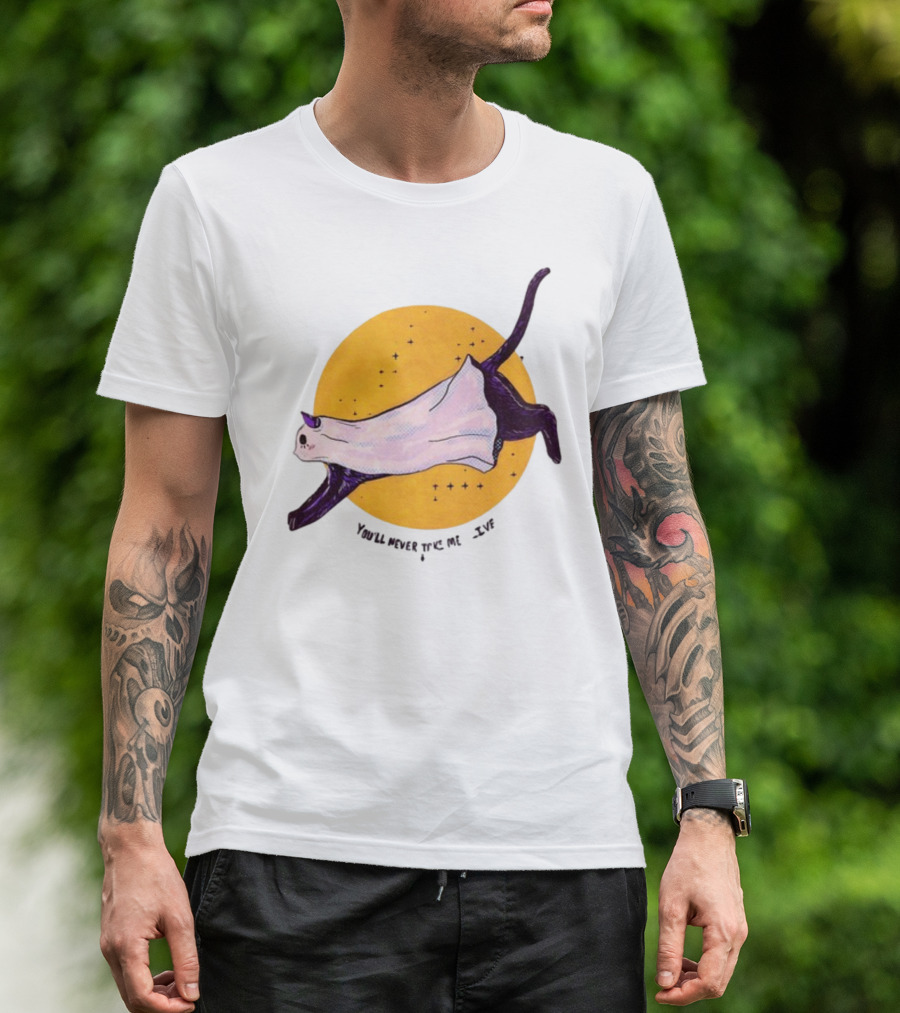 You’ll Never Take Me Alive Cat In Ghost Costume With Yellow Moon And Stars T-Shirt