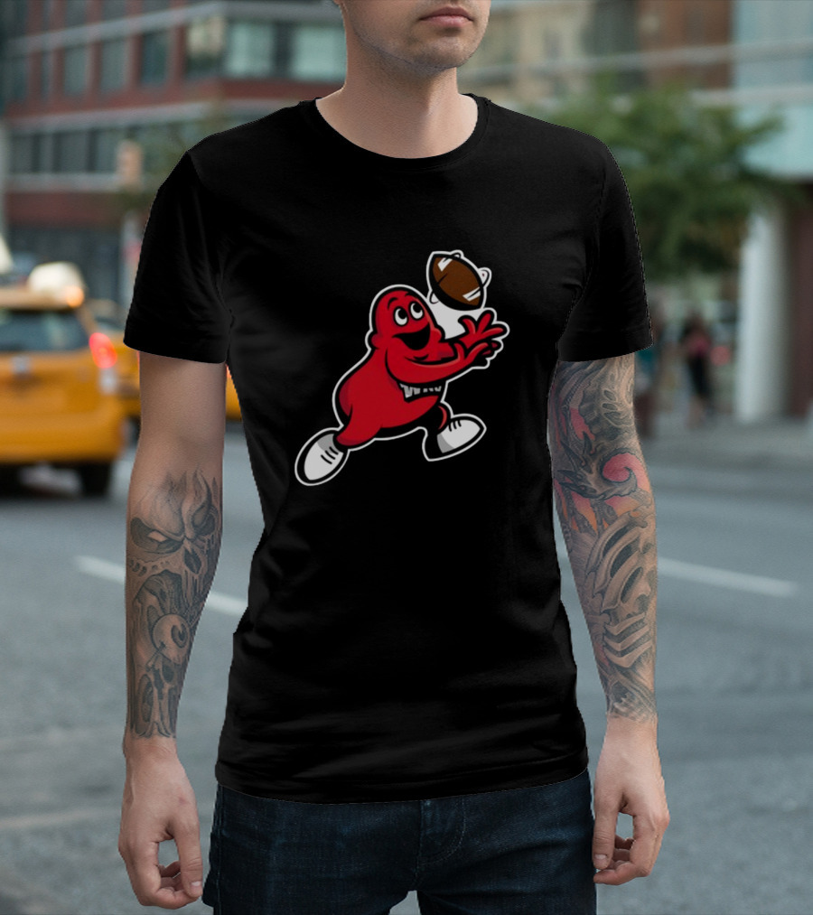 Big Red Mascot Catching Football T-Shirt