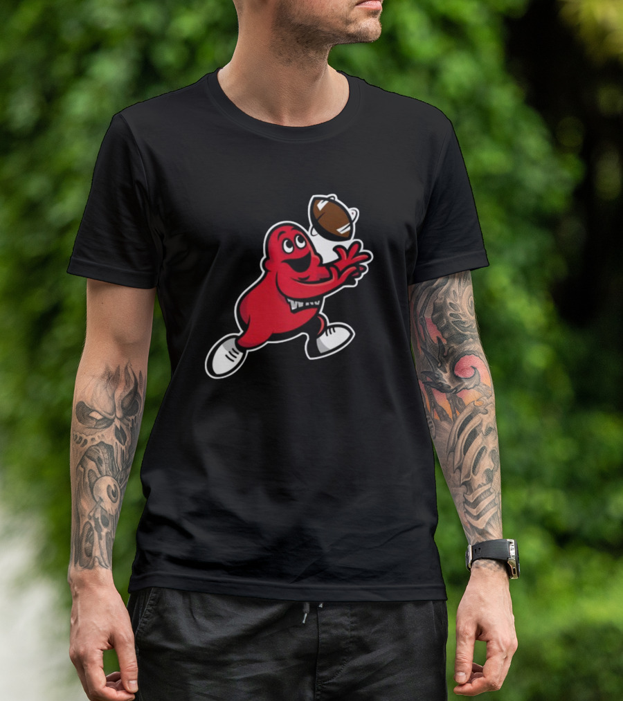 Big Red Mascot Catching Football T-Shirt