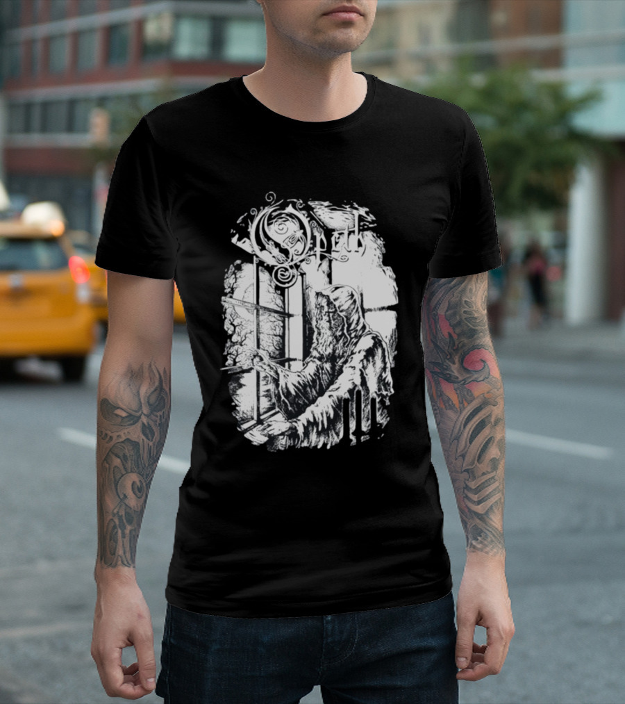Opet Hooded Figure at Gothic Windowpane T-Shirt