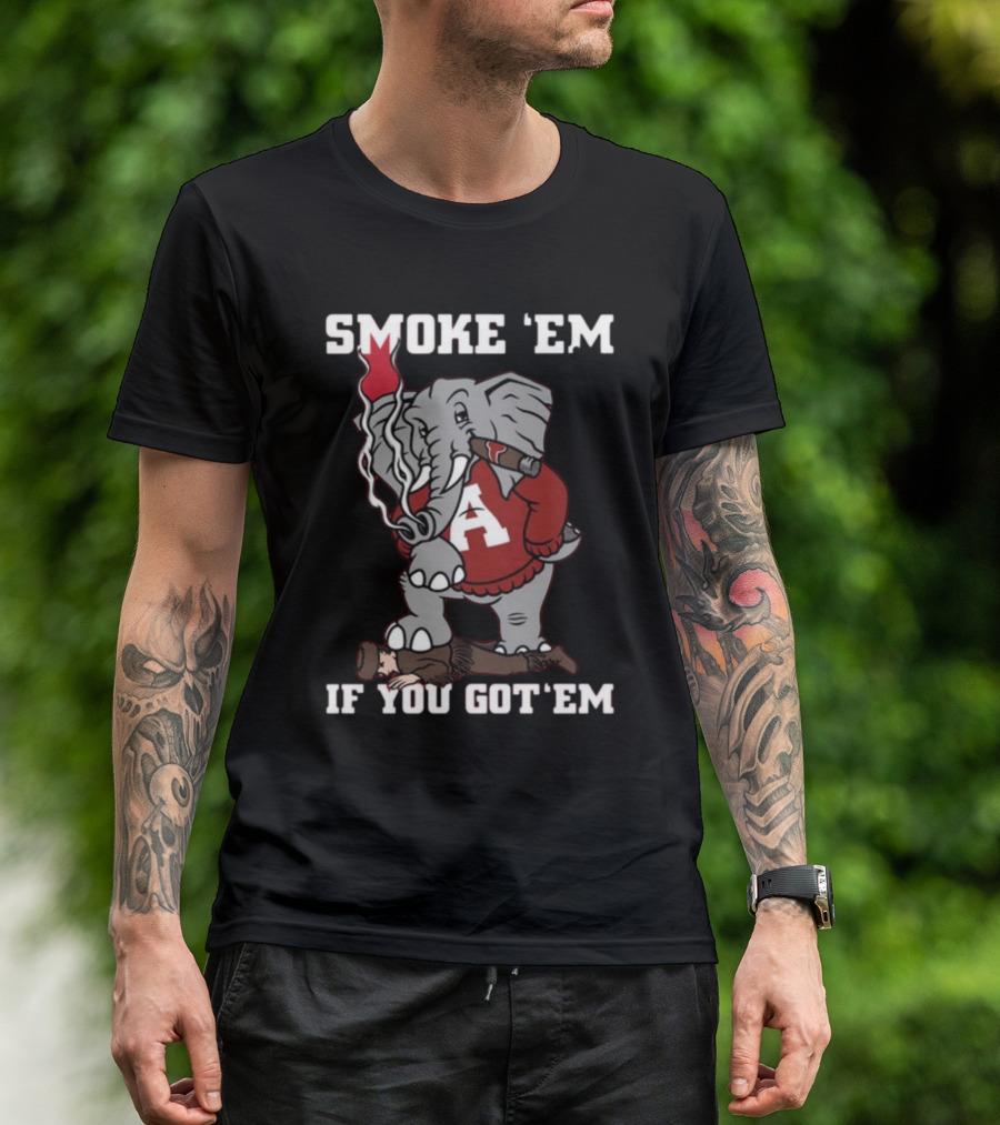 Smoke Em Alabama Elephant Graphic Red White Football T-Shirt