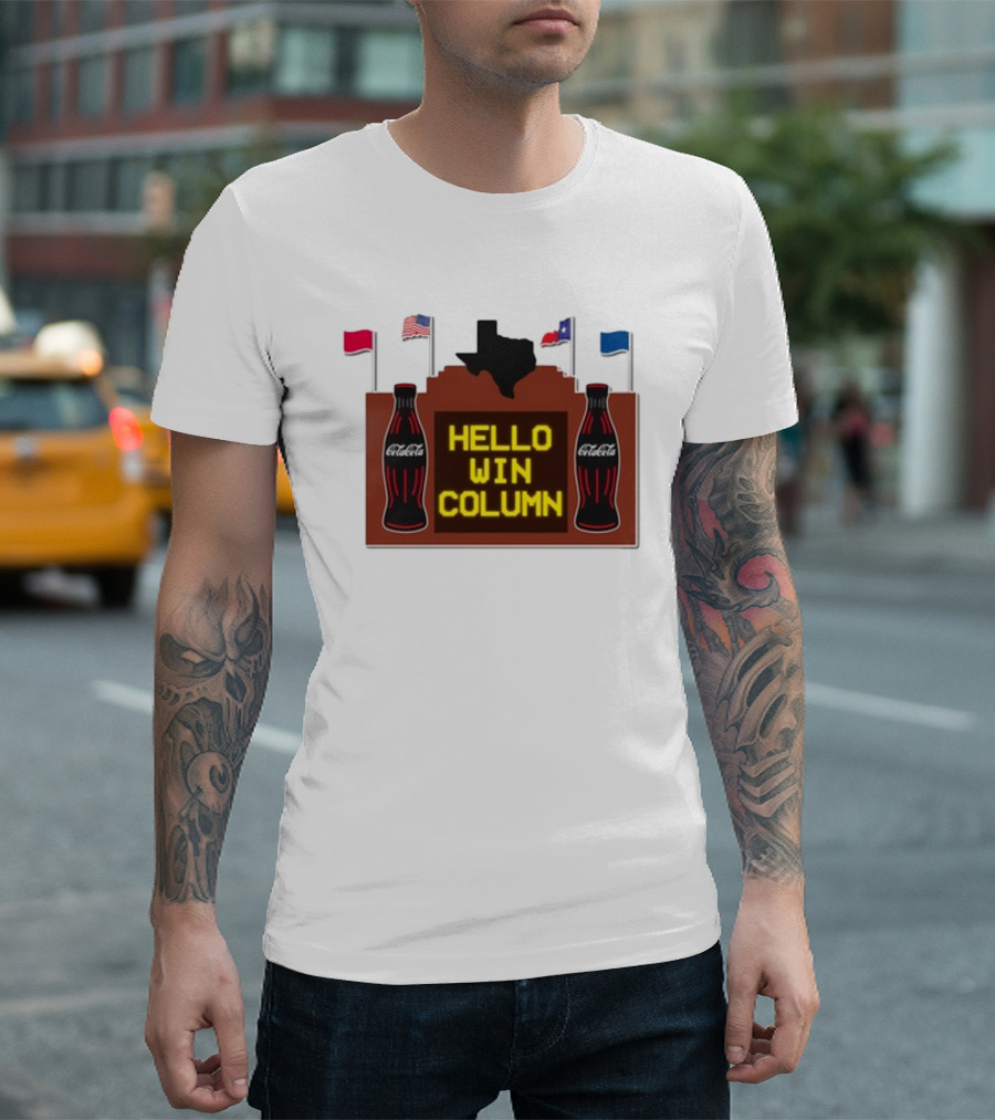 Coca-Cola Hello Win Column Texas Flags Retro T-Shirt